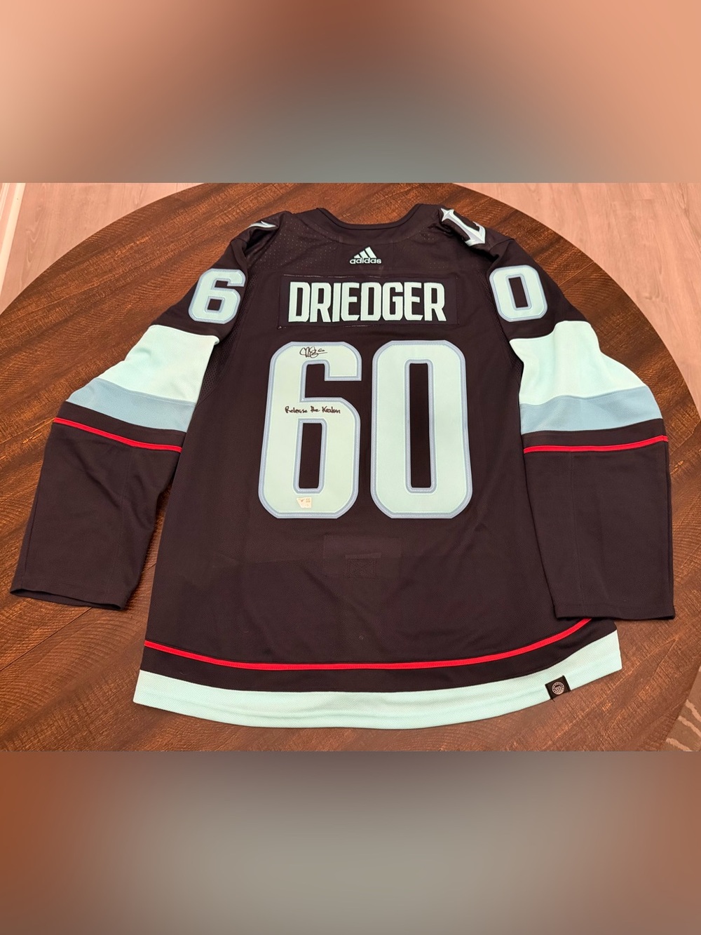 Adidas NHL Seattle Kraken Driedger Inaugural Season Hockey Jersey Signed SZ 54